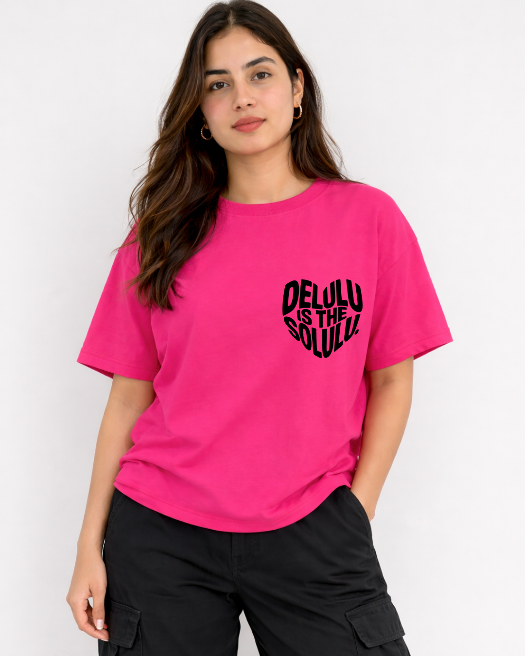 Delulu Statement Hot Pink Tee